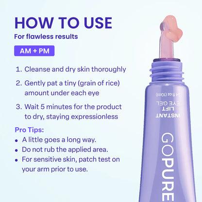 NEW! GOPURE Instant Lift Eye Gel - for the Look of Puffiness & Bags, Wrinkles, Fine Lines and Dark Circles, anti Aging Skin Care for Men & Women with Collagen Targeting Biotech under Eye Brightener